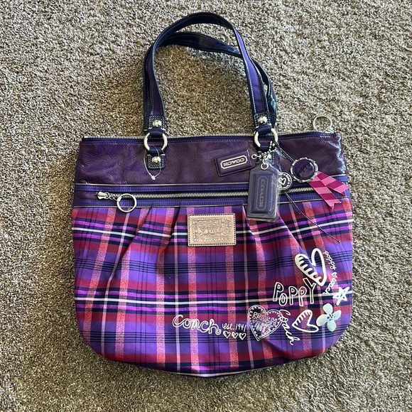 Coach Handbags - Coach rare purple poppy tote bag